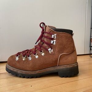 Men's Tan Suede Hiking Boots with Burgundy Laces